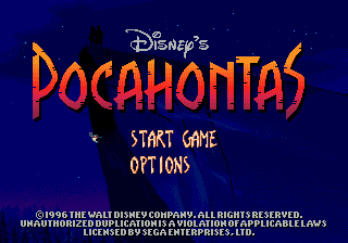 Pocahontas title screen for Sega Mega Drive